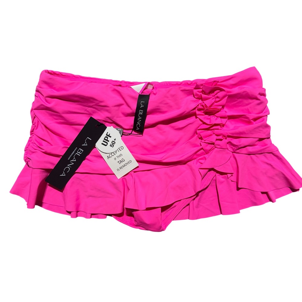 La Blanca Island Goddess Asymmetrical Ruffle Skirted Swimsuit Bottom Pink 4 NEW - Picture 3 of 5